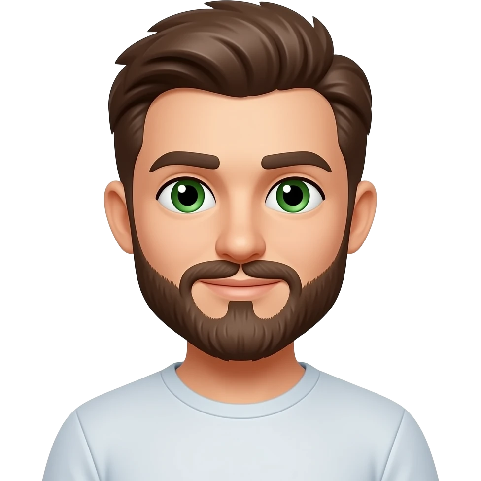 , guy white skin and brown hair, green/brown eyes and beard and tall cute emoji style emoji