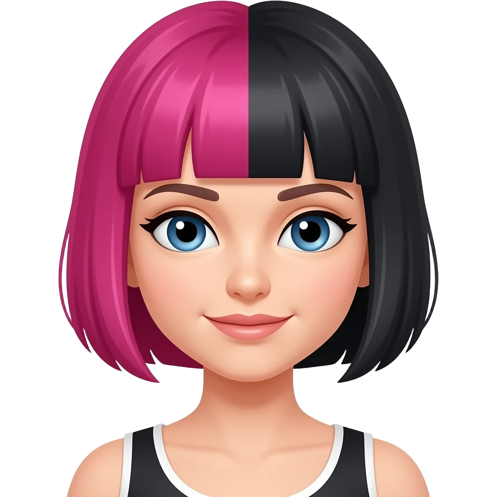 femmina scacchista con i capelli a caschetto capelli rosa e neri divisi a metà emoji