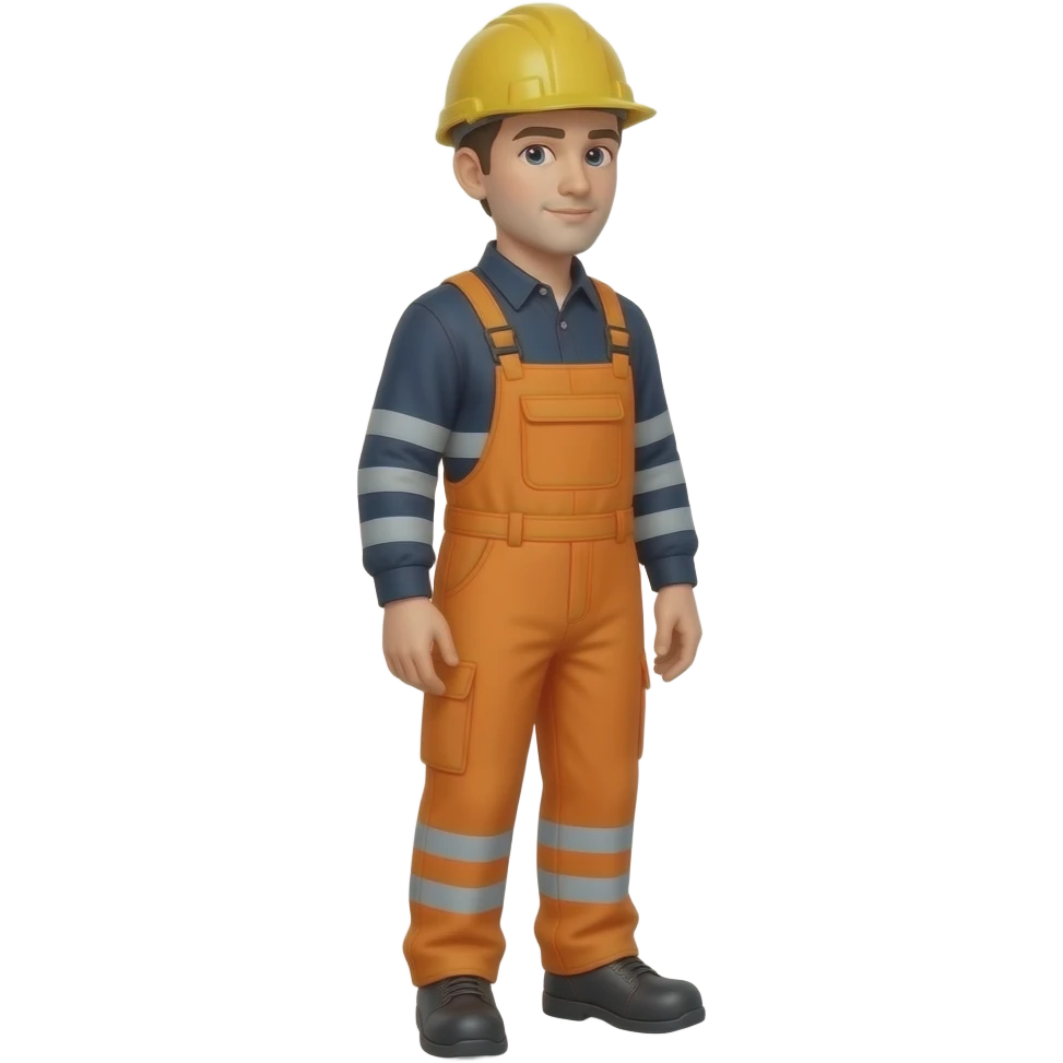 engineer standing sideways full hi vis orange overalls, with sleeves emoji