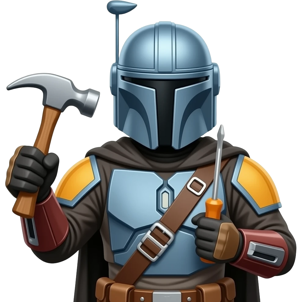 the mandalorian holding a hammer and screwdriver emoji