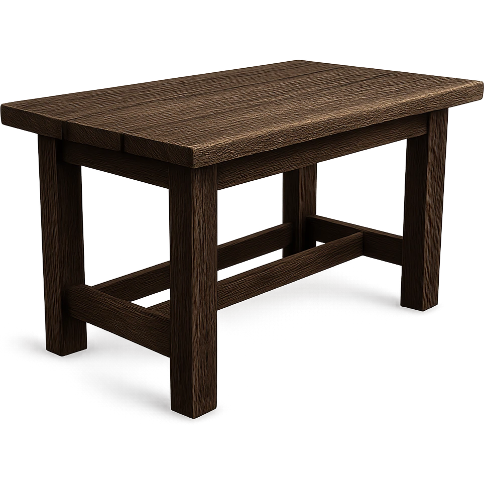 rectangle wooden table, rustic, dark wood, visible texture, no background emoji