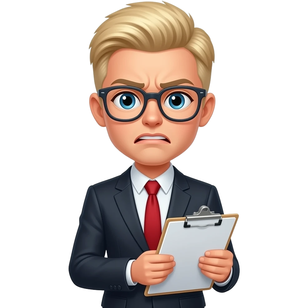 female, blonde, buzz hair cut, glasses,  frusturated, legal pad emoji