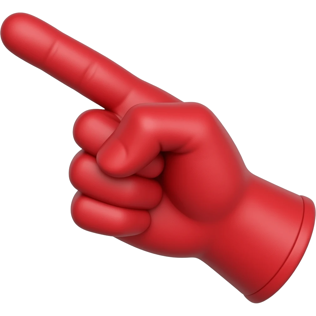 pointing hand with electric red glove emoji