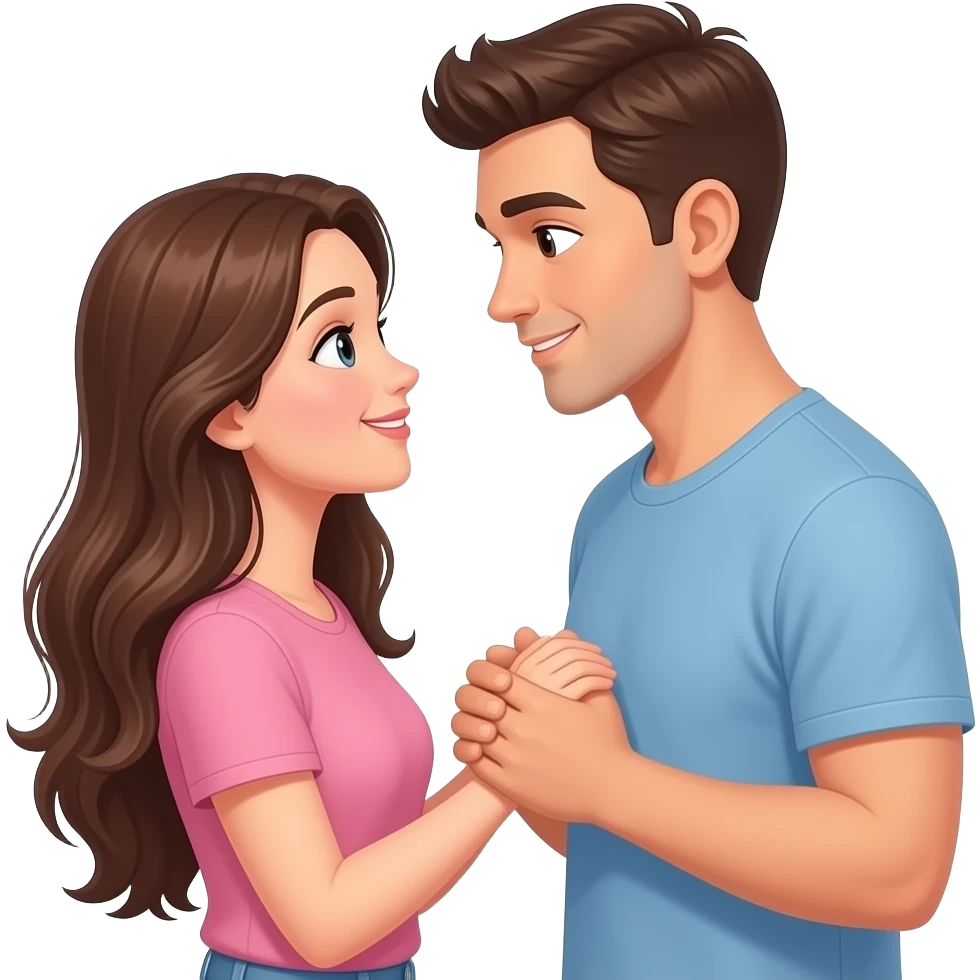 long haired lady holding to heart boyfriends hands to her chest closely looking at each other lovingly emoji