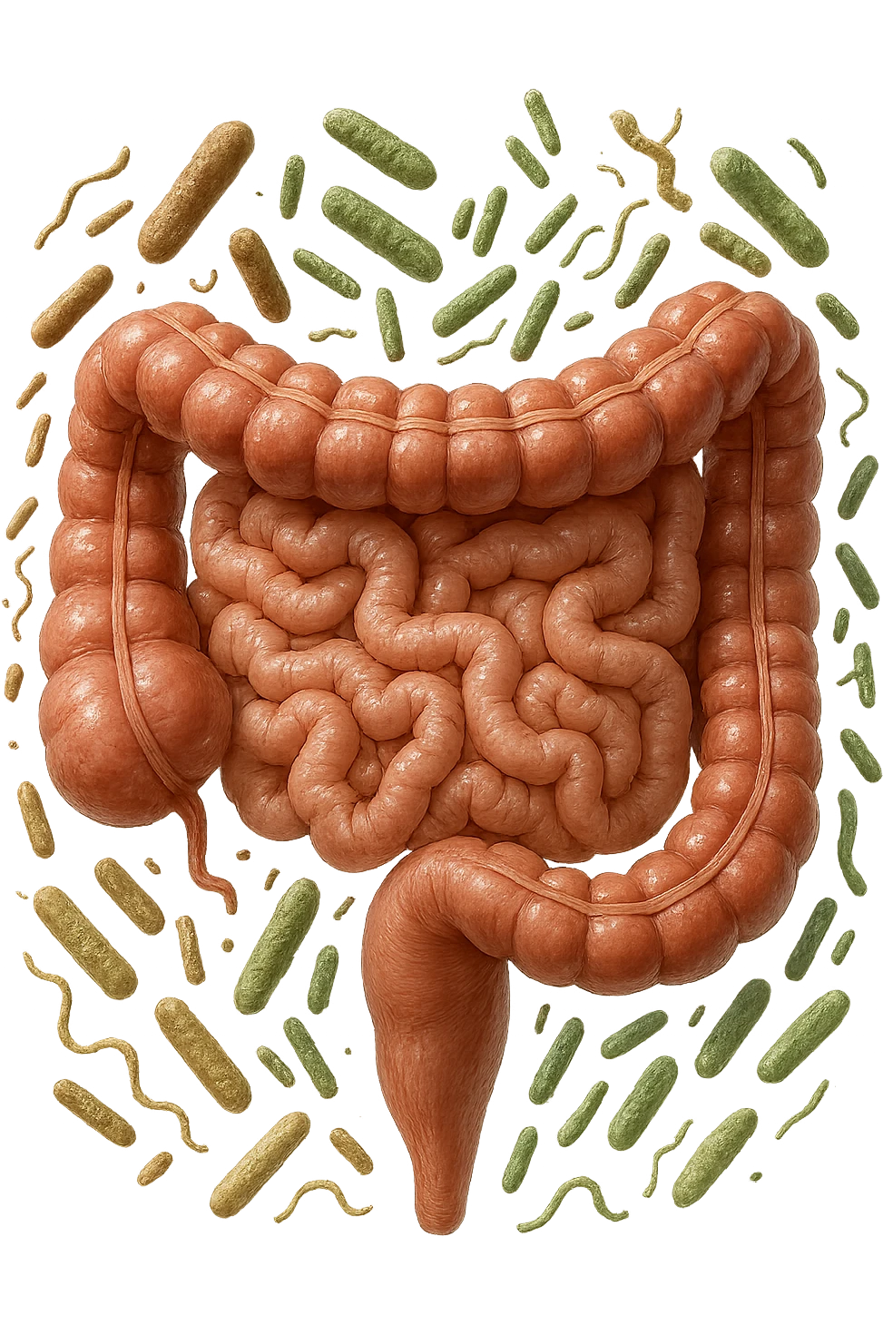 INTESTINO ANATOMICO REALISTICO CON BATTERI INTESTINALI CHE FLUTTUANO INTORNO, IPERREALISTICA 4K emoji