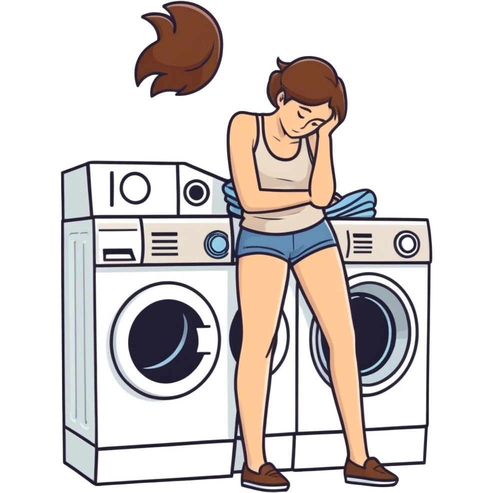 Caucasian woman with brown hair and big boobs wearing a tank top lying on a washer and dryer emoji
