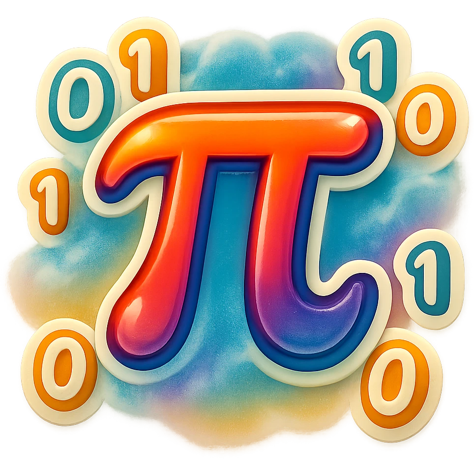  combine the π (pi) math symbol, binary code, and digital mist emerging from it. emoji