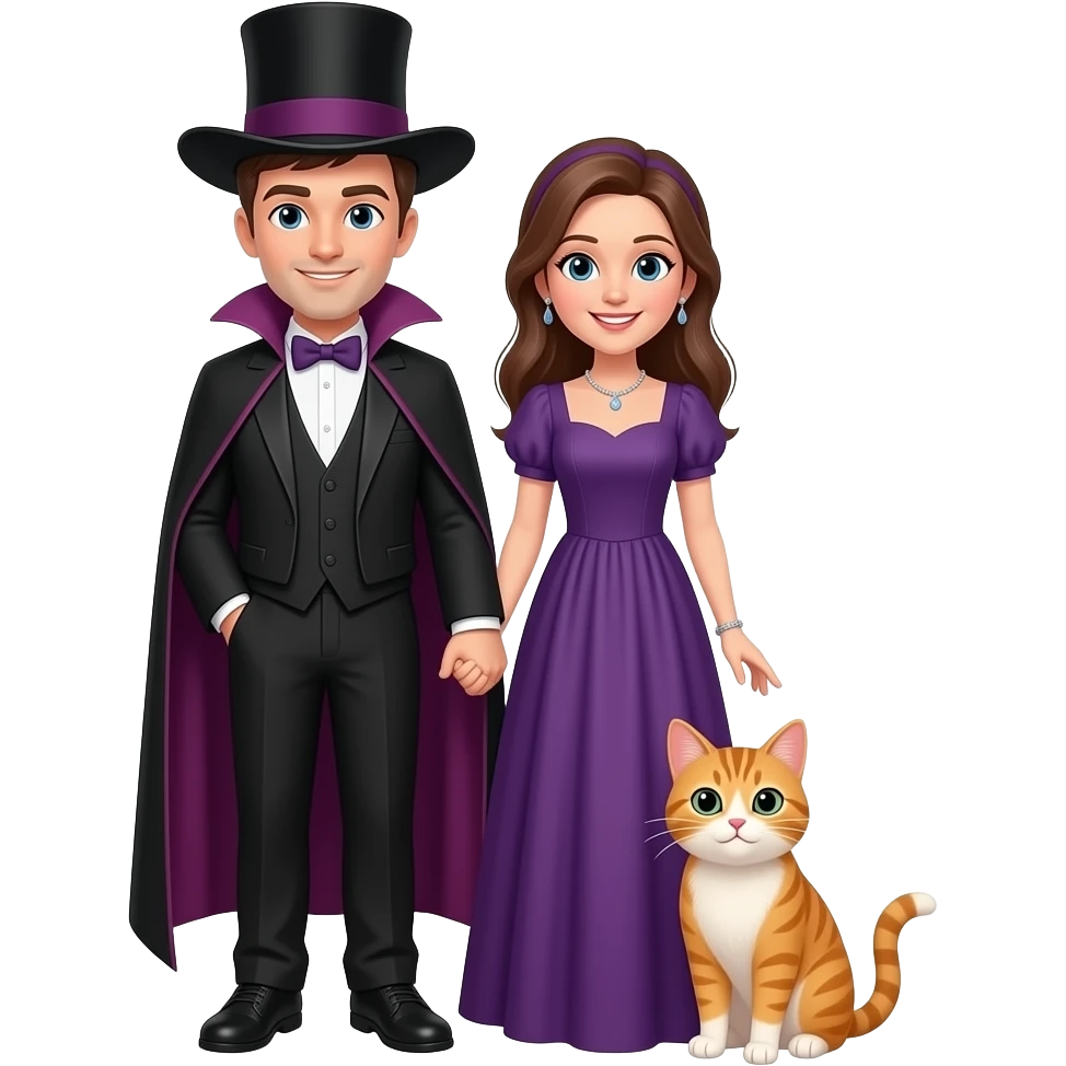 magician couple and their pet cat emoji