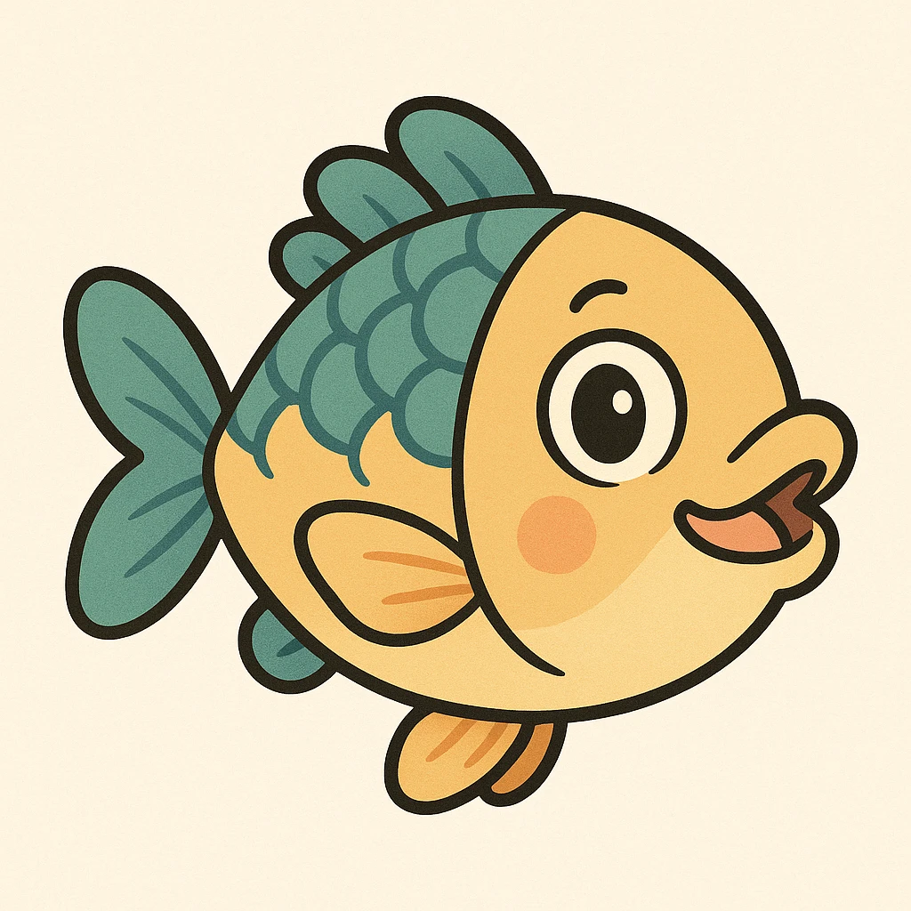 Animal Crossing style fish, cute and stylized, simple background emoji