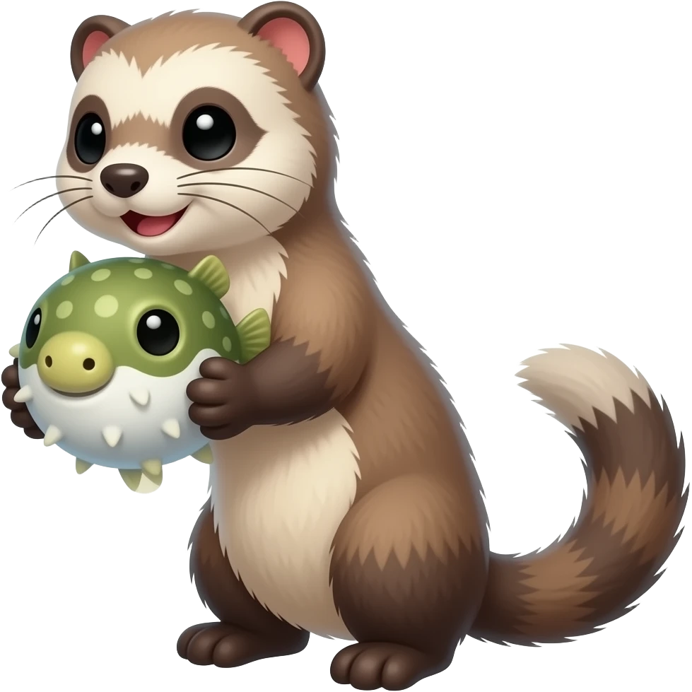 Ferret holding Minecraft pufferfish emoji