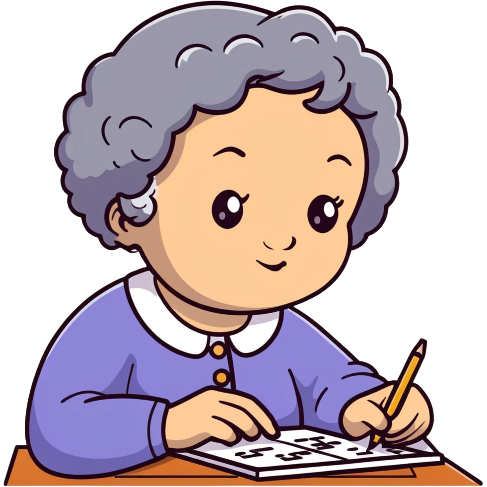 grandma with short curly black hair doing math emoji