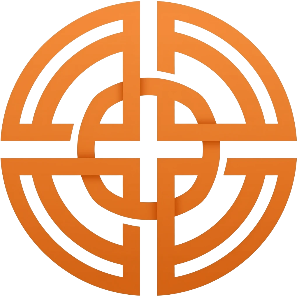 indigenious drawing of some lines in a circle logo. THick lines and in orange emoji