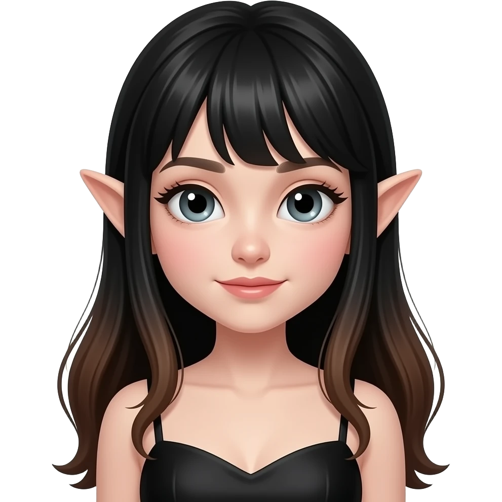 black+brown, fairy girl, long hair, siren eyes, point nose, black dress cute emoji