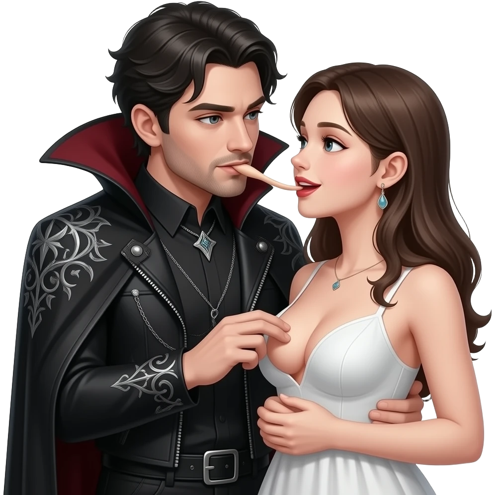 Gothic dark mn biting a womans nipple softly. Realistic. Fantasy emoji
