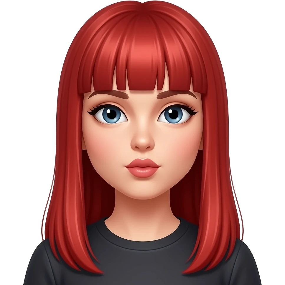 mujer coqueta de cabello roso liso largo y con curtain bangstirando besito emoji