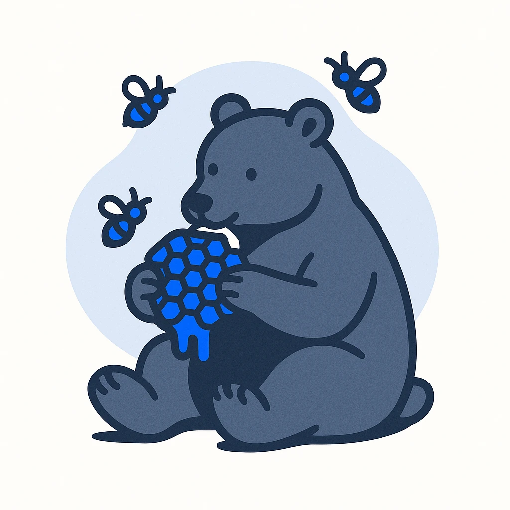 bear eating honeycomb with bees flying around emoji