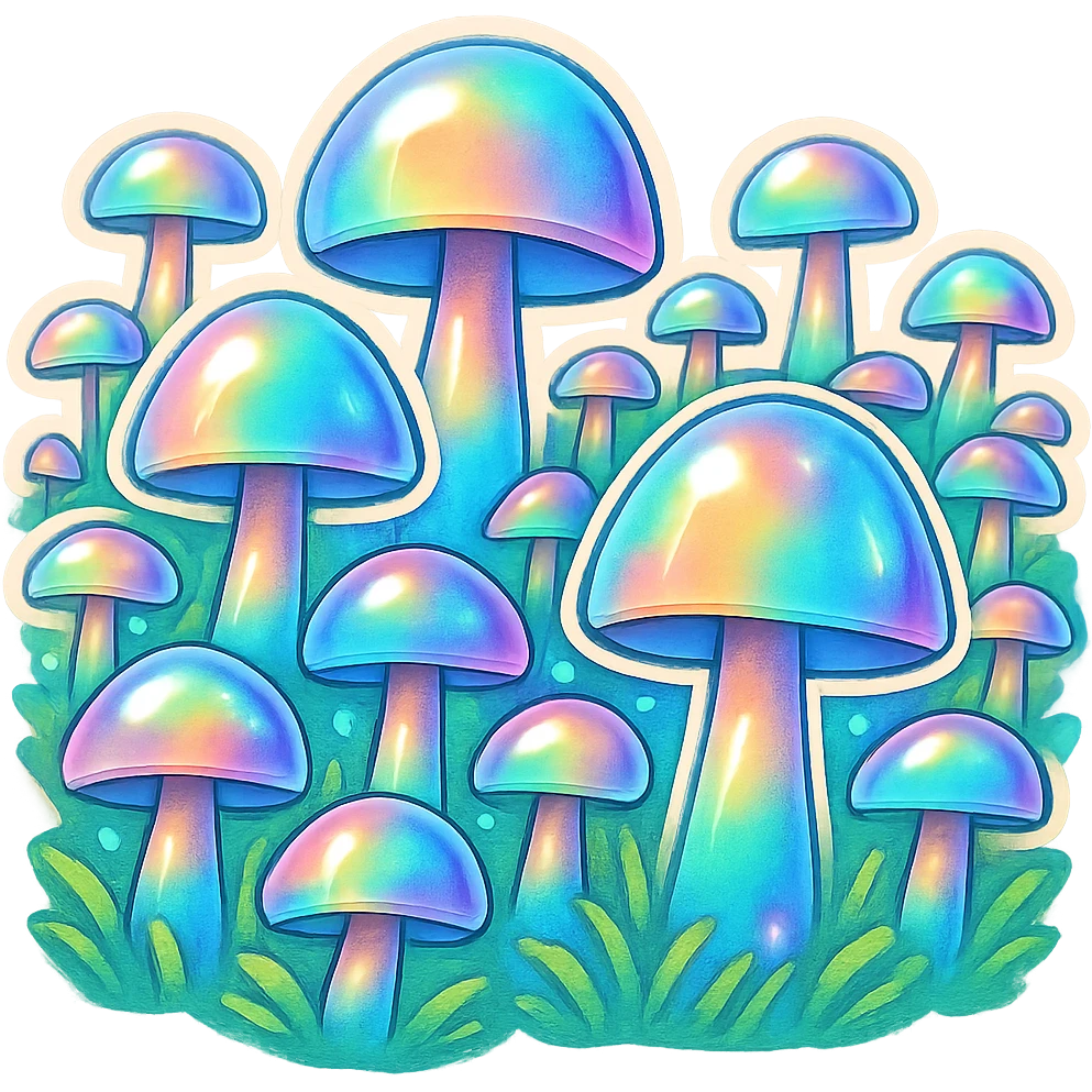 a field full of opal crystal mushrooms emoji