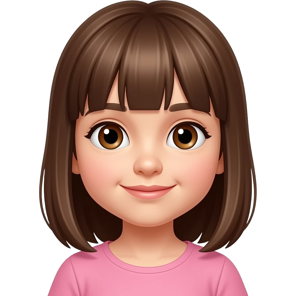 Niña pequeña con pelo castaño liso y ojos marrones emoji