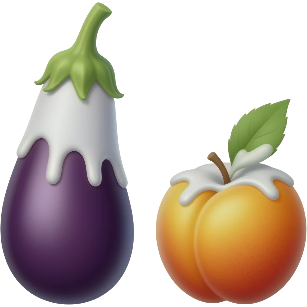 Aubergine avec une pêche avec du lait sur les deux emoji