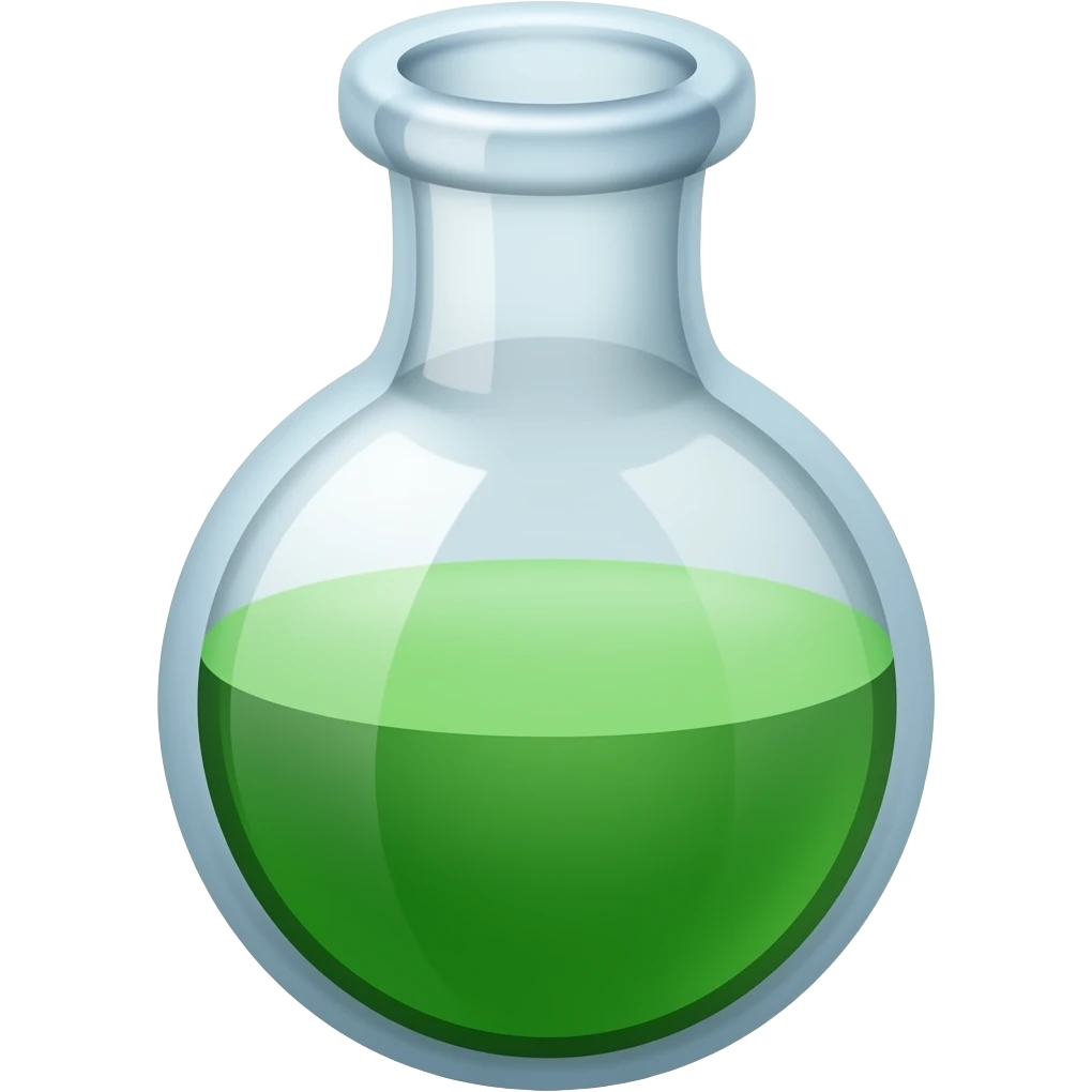 The flask is thin and has a green liquid inside emoji