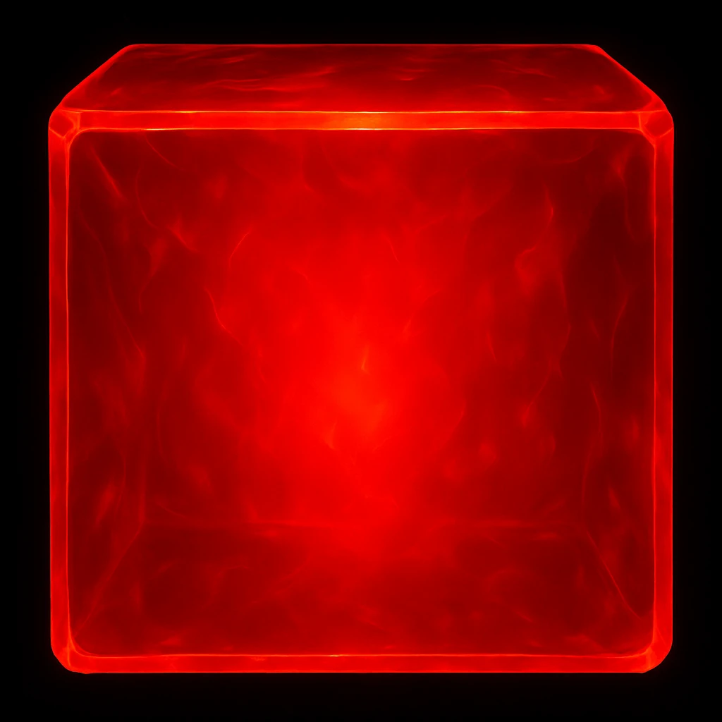 Create a head-on view of a rectangular ruby block with vivid red color, jewel-like shine, translucent appearance, and glowing effect. The style should match the reference image provided. emoji