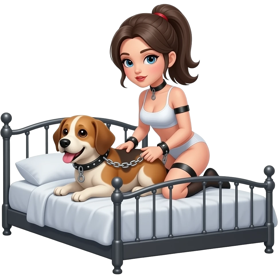 Doing sex on bed with slave girltie with chain like a dog emoji