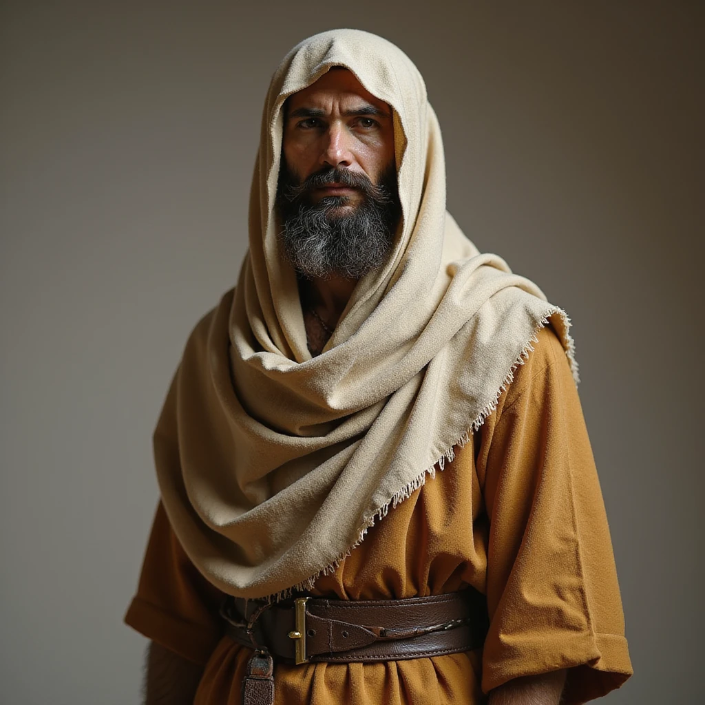 fullbody depiction of a Jerusalem man in Jesus-era attire, including robe, belt, and headscarf, photorealistic style emoji