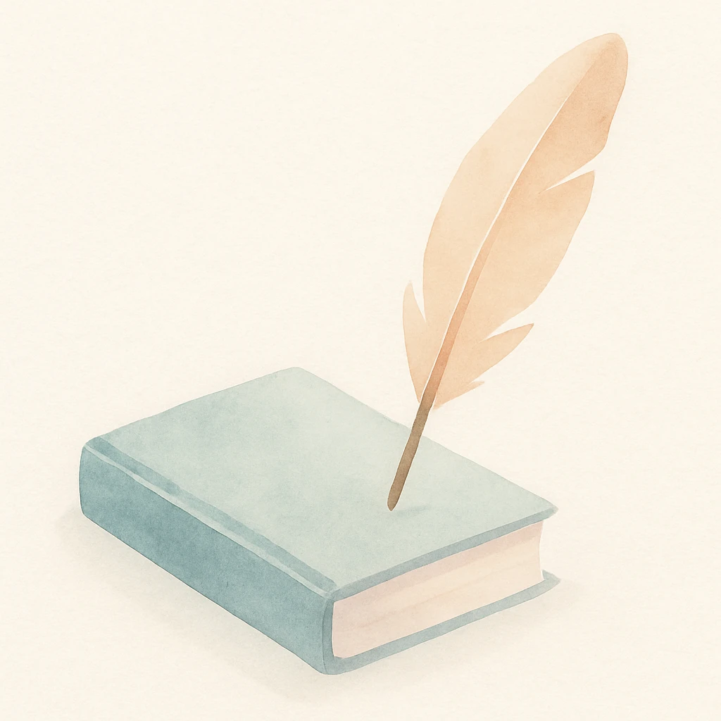a book with a quill pen, watercolor style emoji