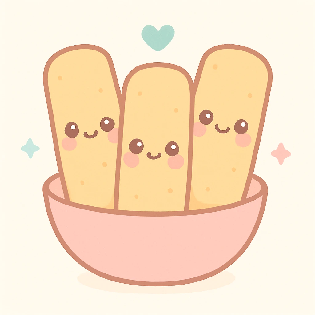 mozzarella sticks, kawaii style, cute faces, blushing, playful, pastel background emoji