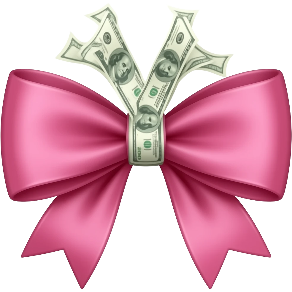 a pink bow with the top part made of money emoji
