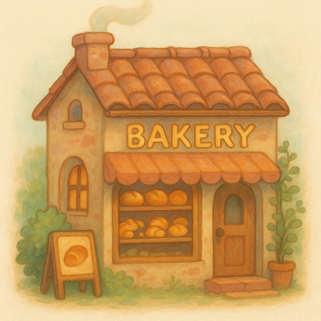 a bakery emoji in studio ghibli style, warm and whimsical, soft painterly look emoji