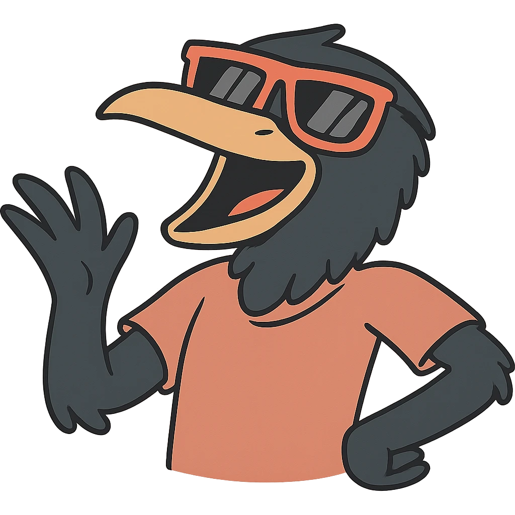 black bird head, sunglasses, playful and expressive, vibrant and playful flat toon illustration emoji
