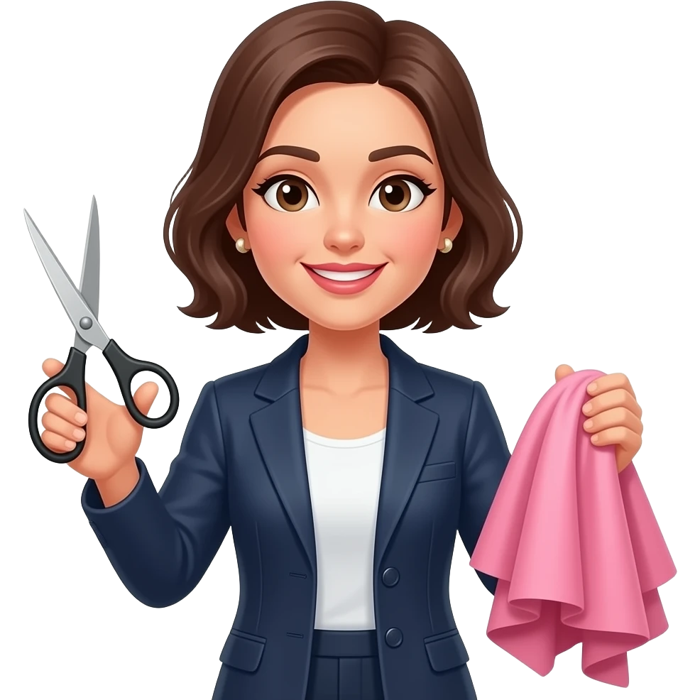 femme à la mode avec des ciseau et du tissu emoji
