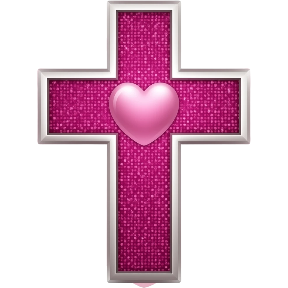 cruz sagrada cor deep pink com brilho e coração emoji