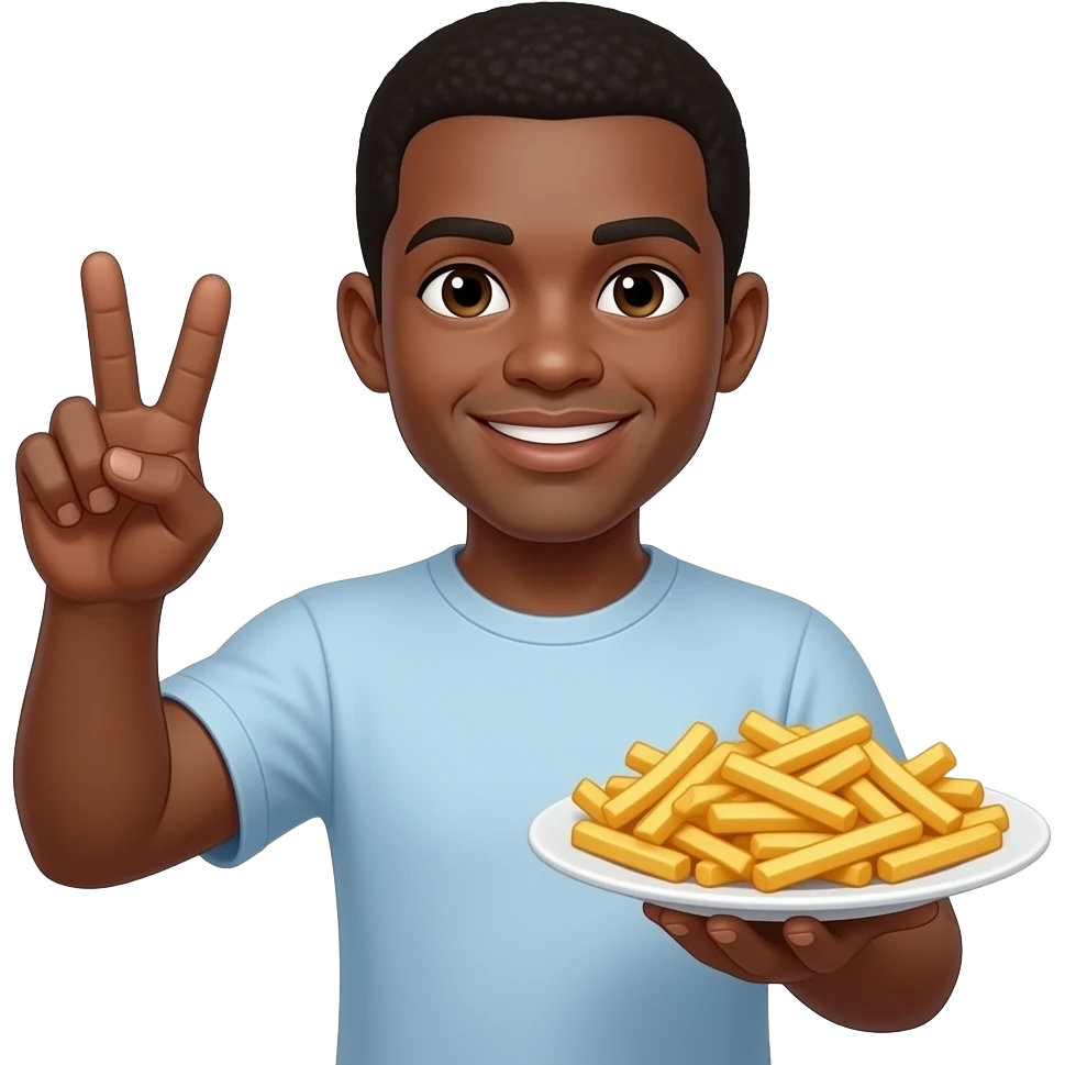 Black emoji holding up peace sign with fries emoji