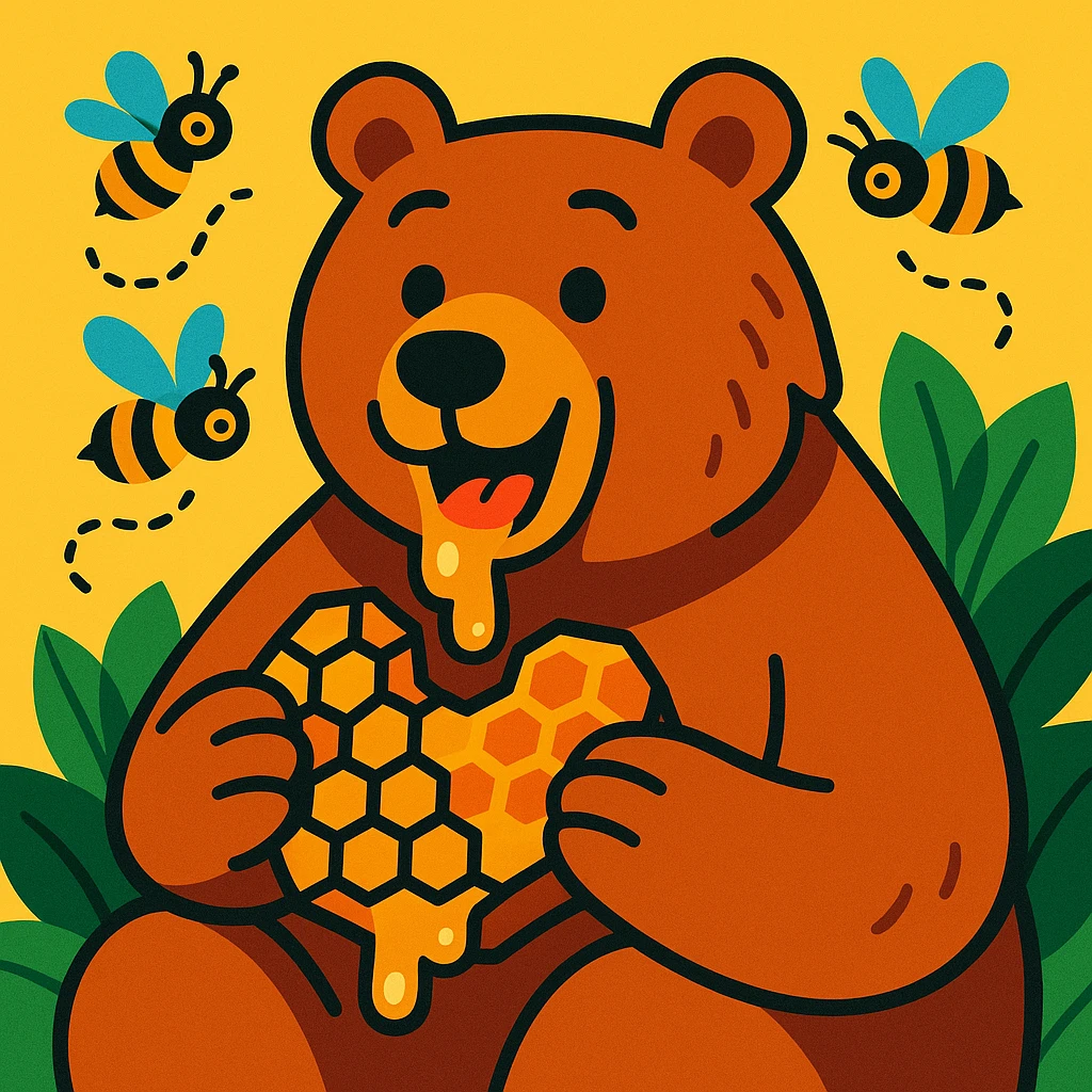 bear eating honeycomb with bees flying around emoji