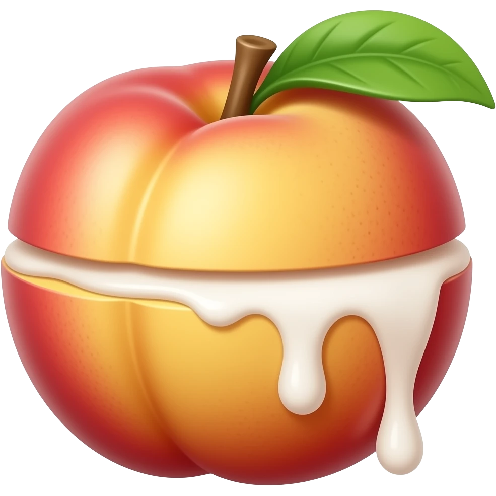 Peach emoji with cream dripping out of it emoji