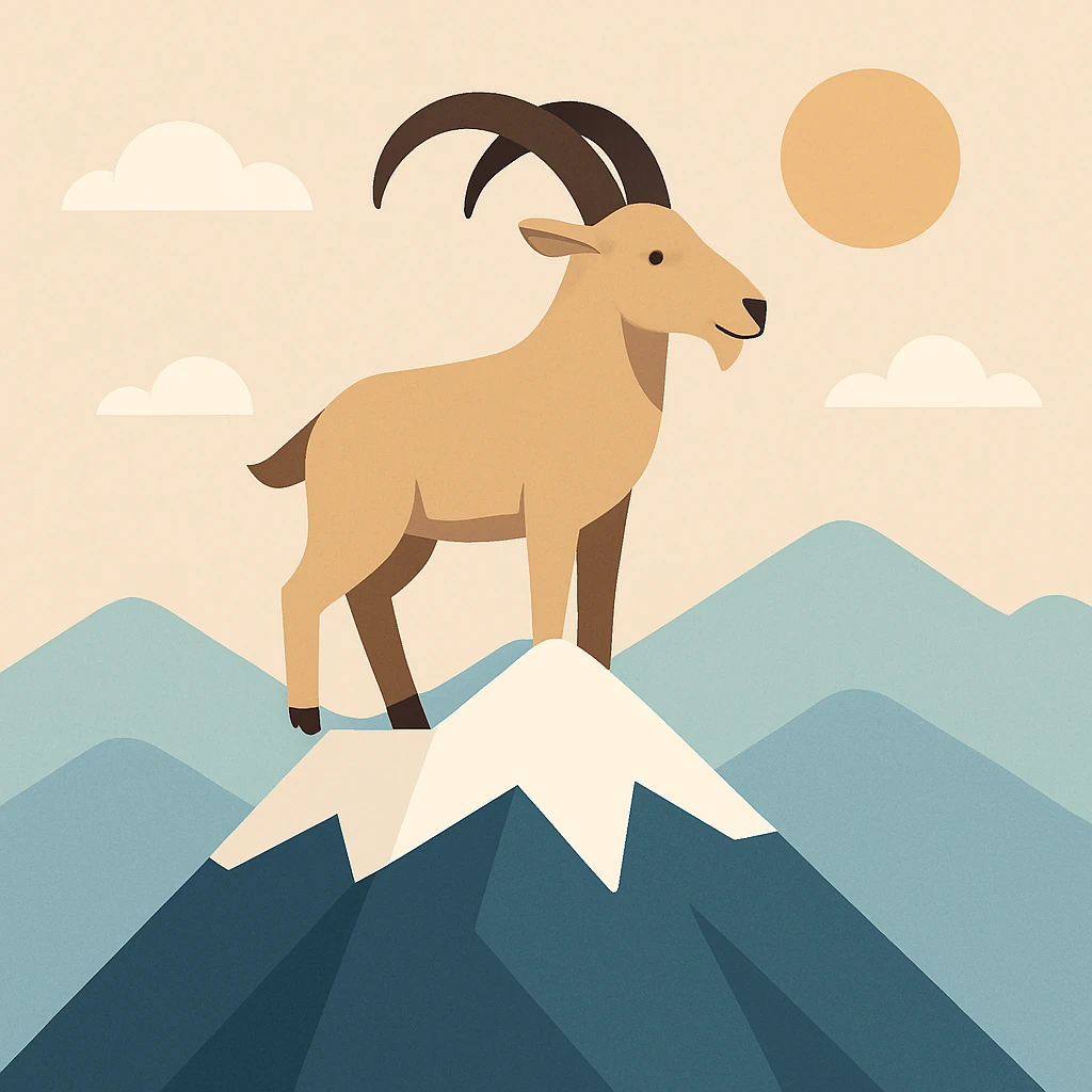 Flat design style goat in the peak emoji