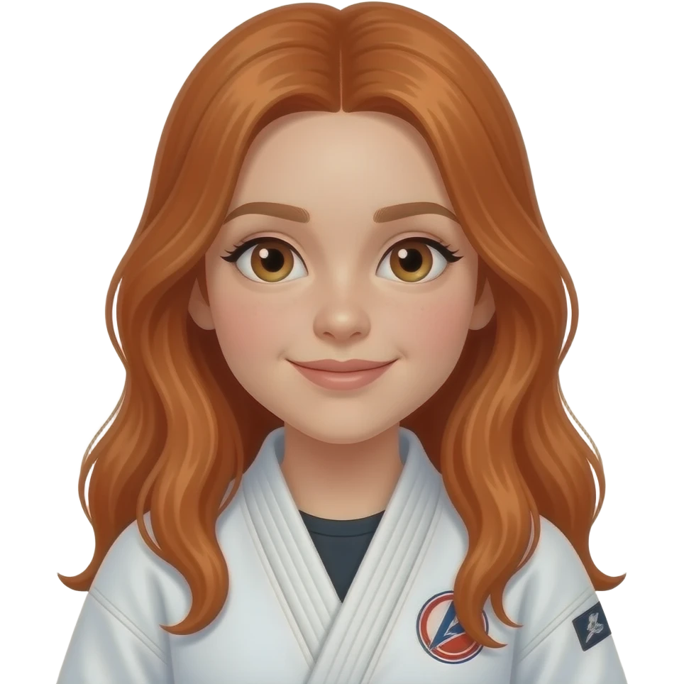 make an emoji that looks like a girl with long red hear in a pony 13 jears in the second in a judo suit emoji