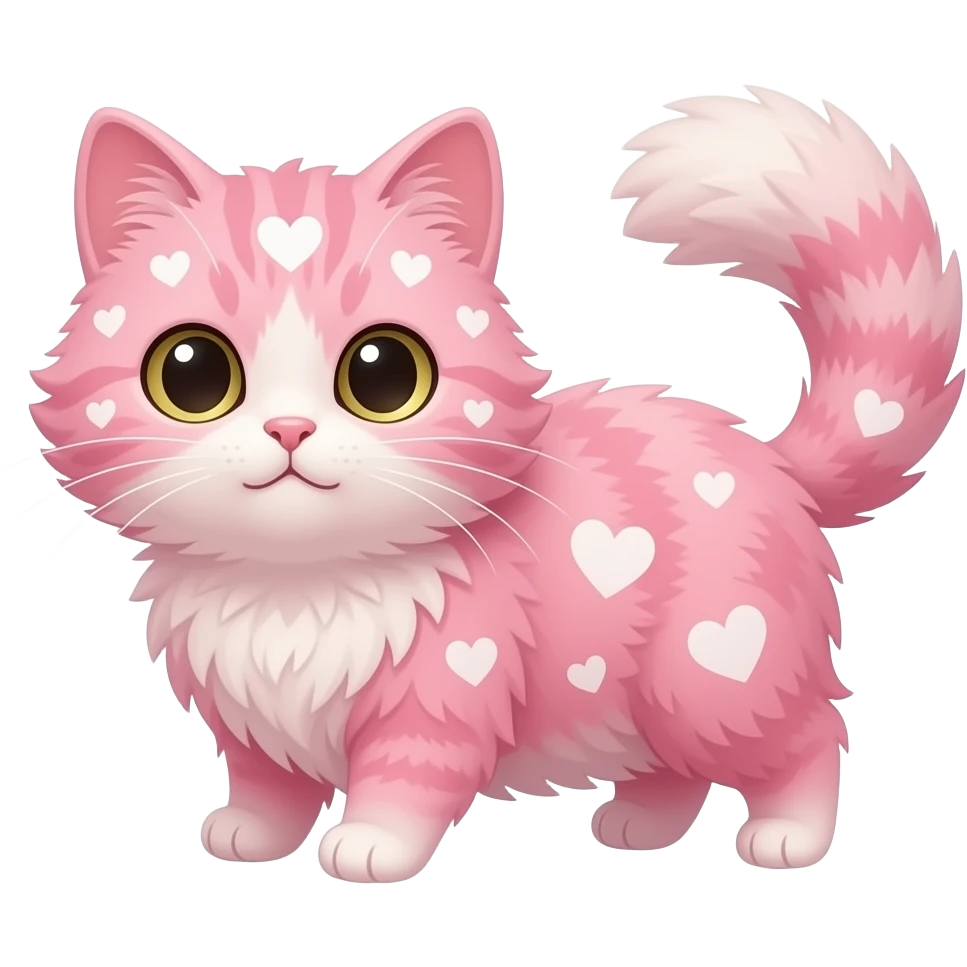 make a pink cat and hearts white aand kawaii pink hearts and fluffy and fluf emoji