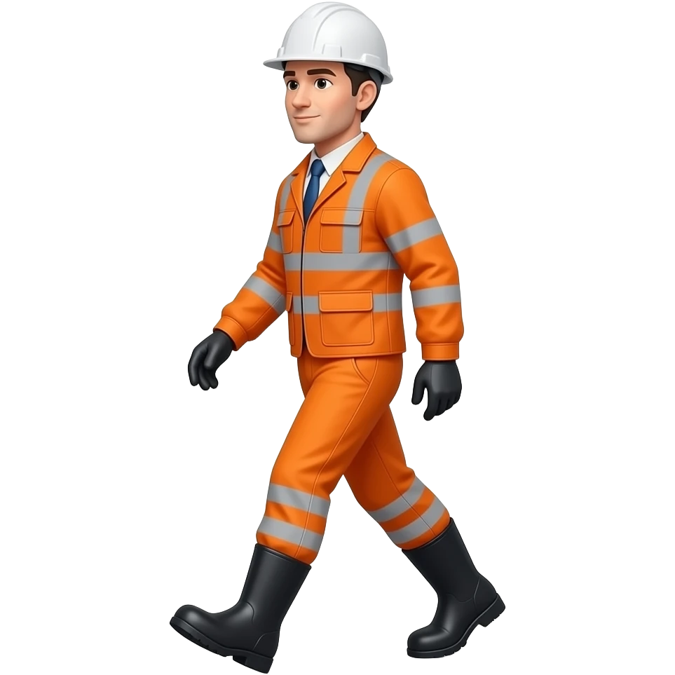 tall engineer in full Hi-vis orange clothing and boots walking emoji