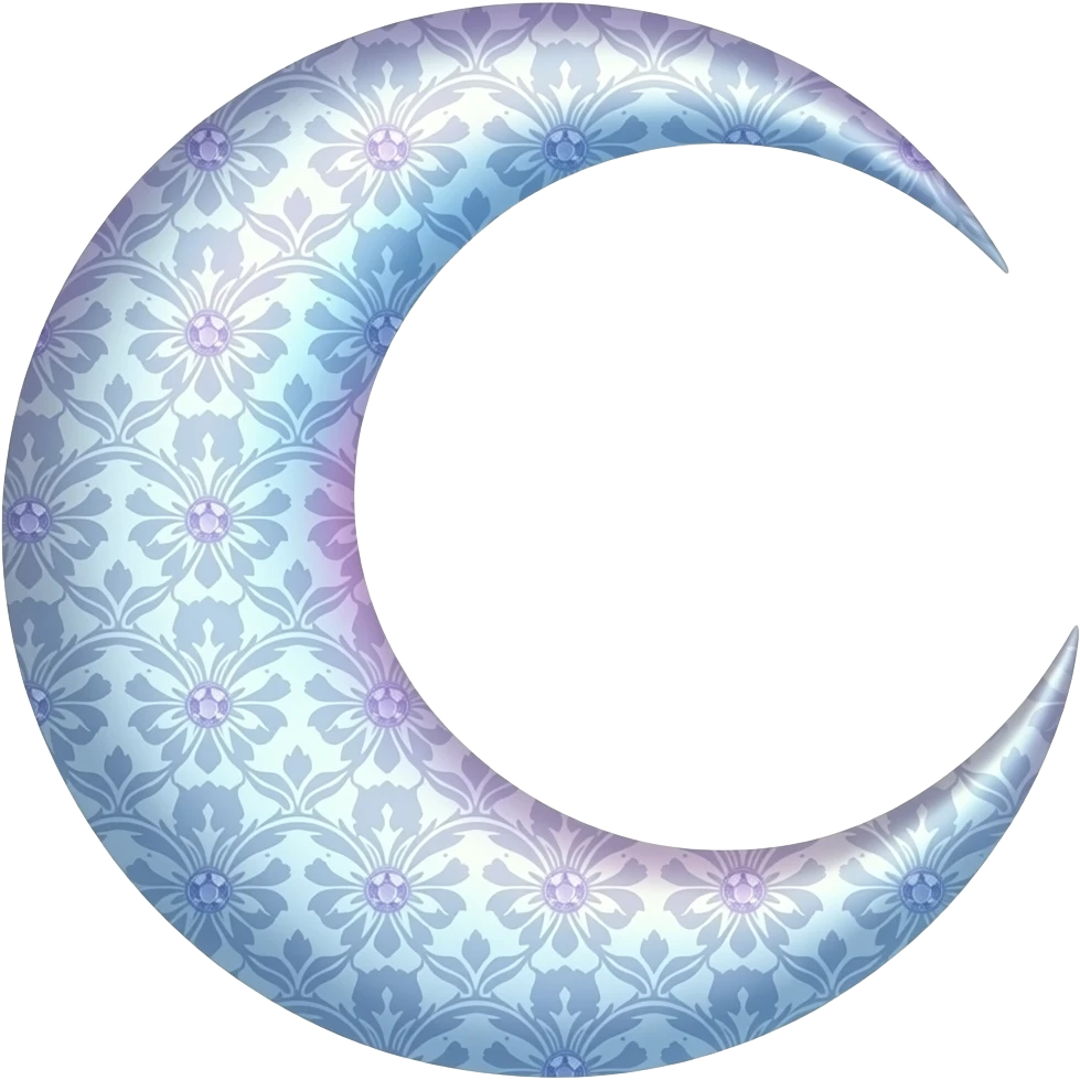 glossy Pastel iridescent floral shiny crystal crescent damask moon emoji
