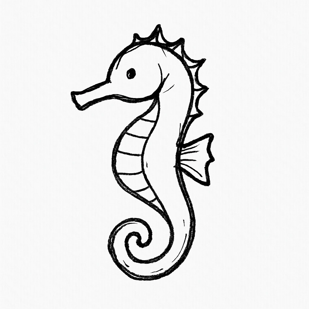 seahorse, hand drawn black outline style, minimal details, white background emoji