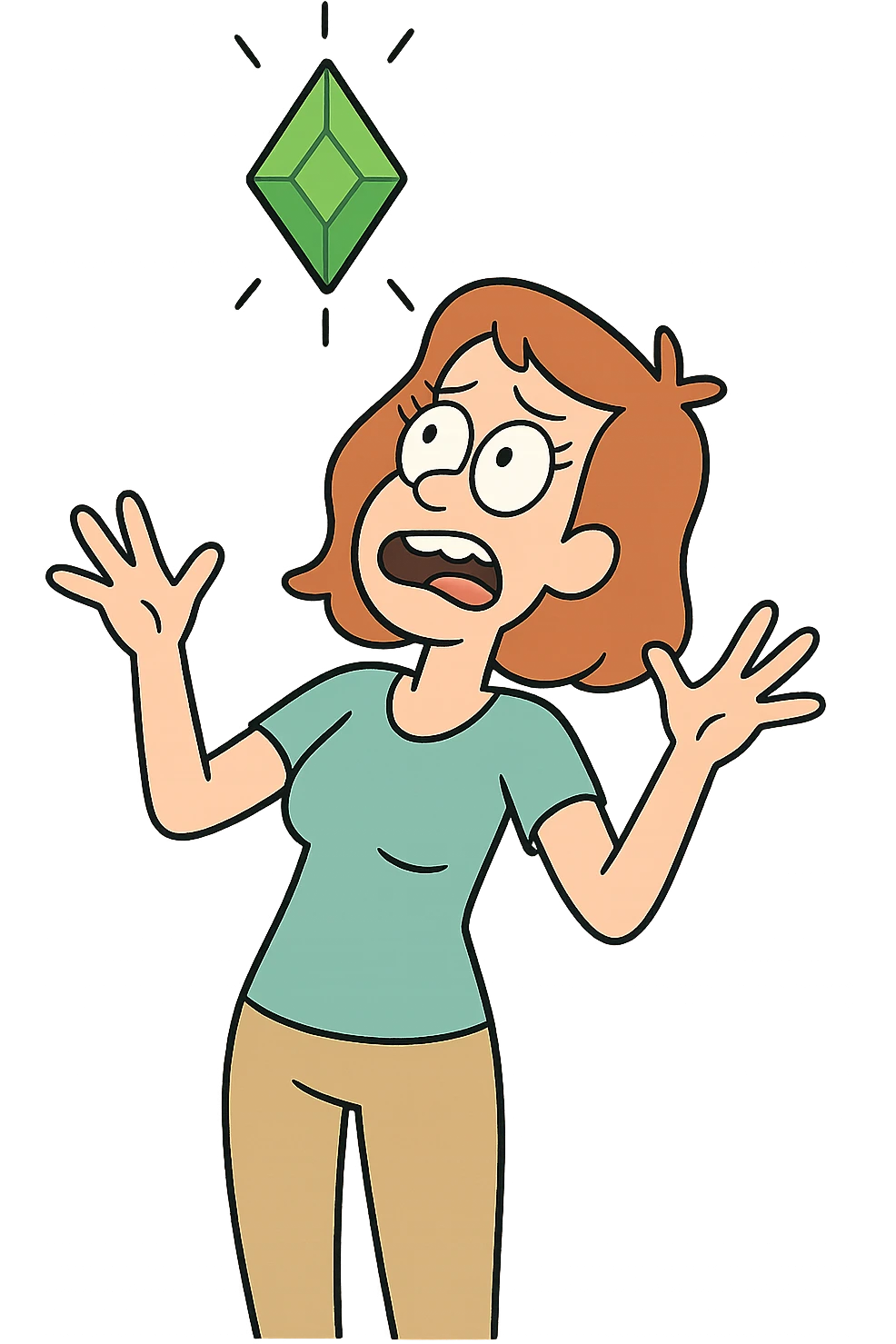 green diamond, cartoon style, transparent background emoji