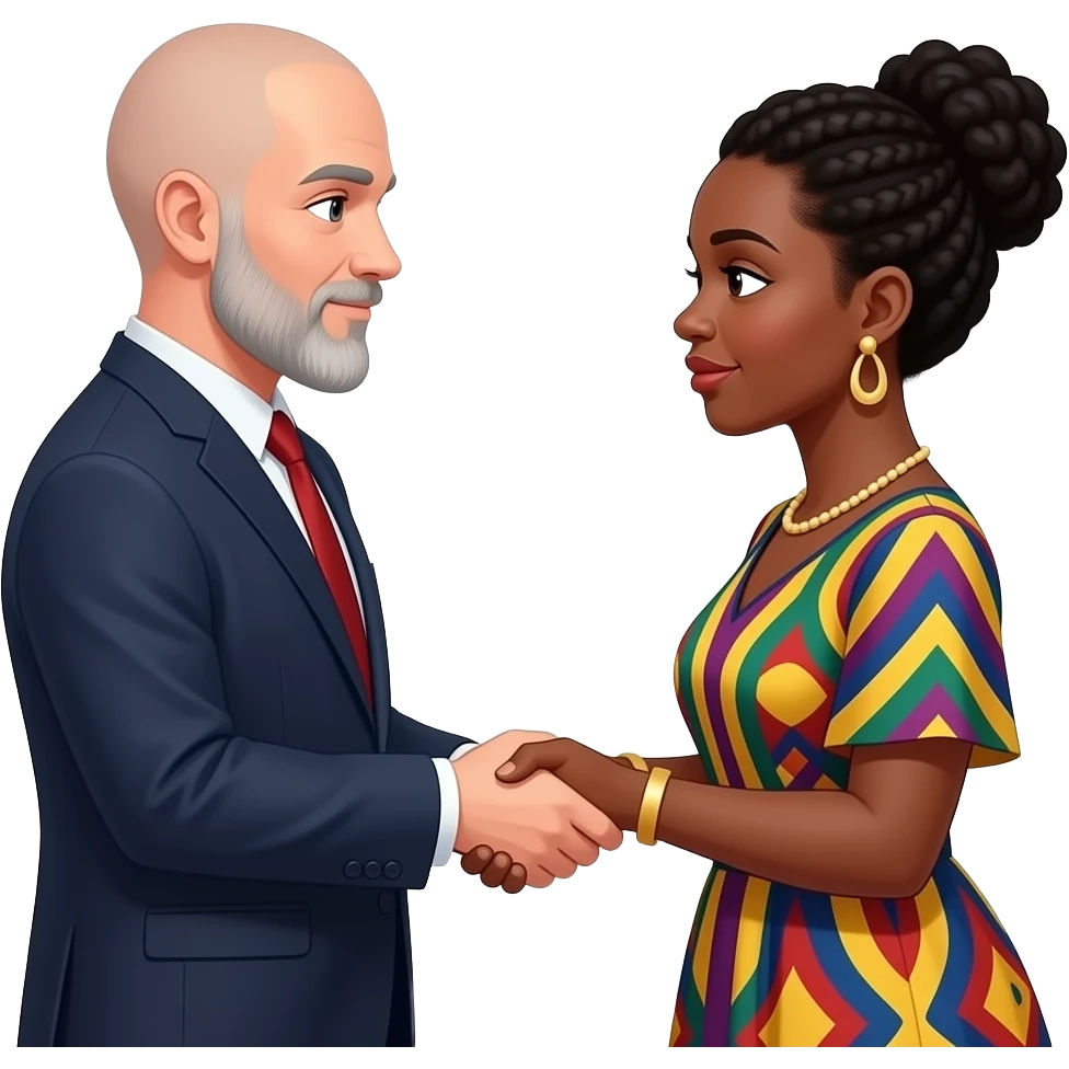 Completely bald White man with salt and pepper beard  marrying a black Nigerian women emoji