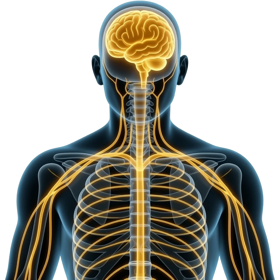 human silhouette with visible glowing gold brain inside, neural connections lighting up emoji