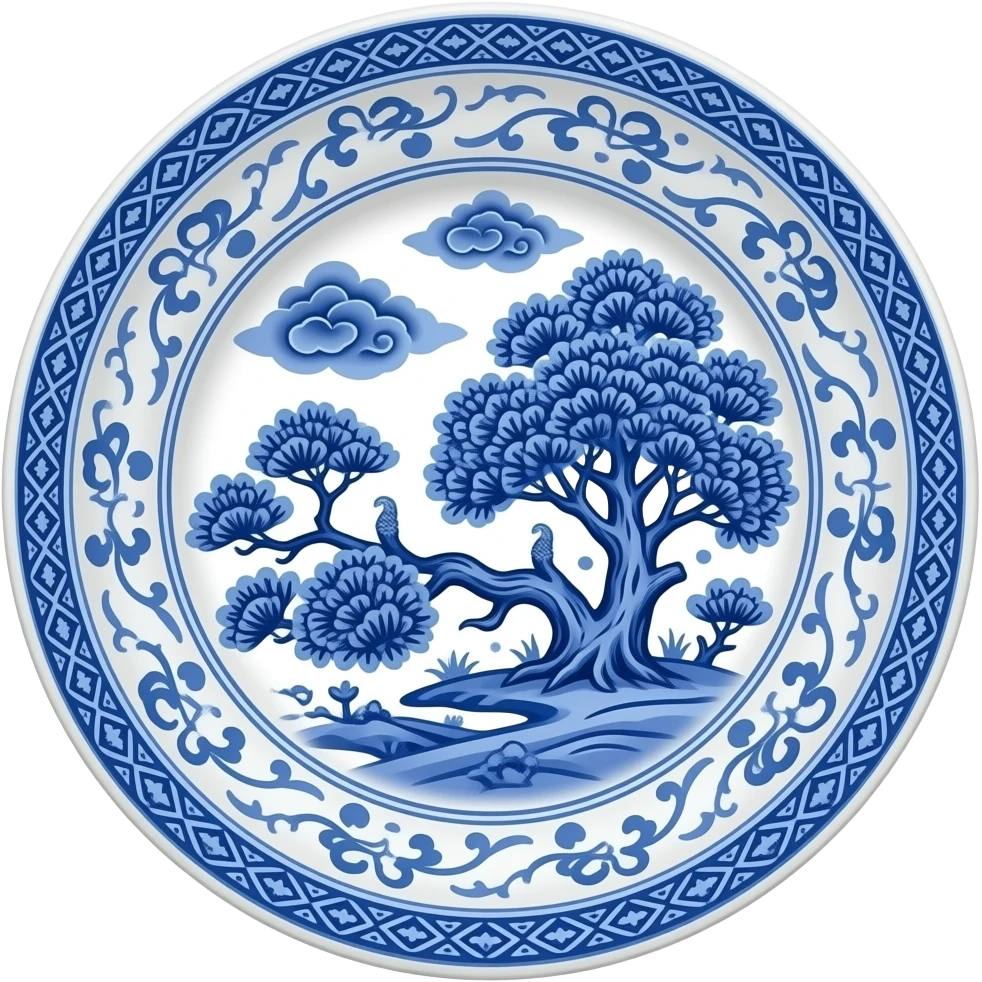 chinoiserie blue willow china pattern plate emoji