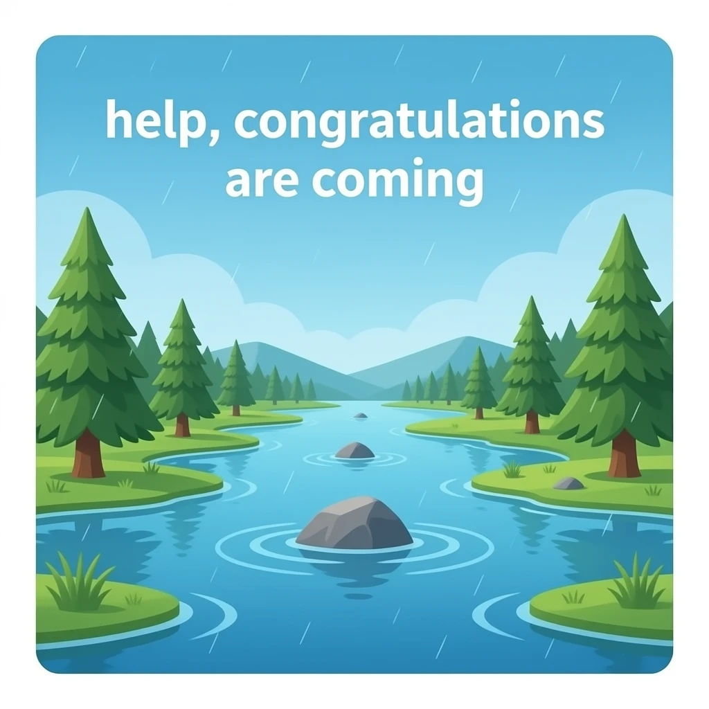 Crea un emoji con una inundacion y el texto de "socorro que vienen felicitaciones" emoji