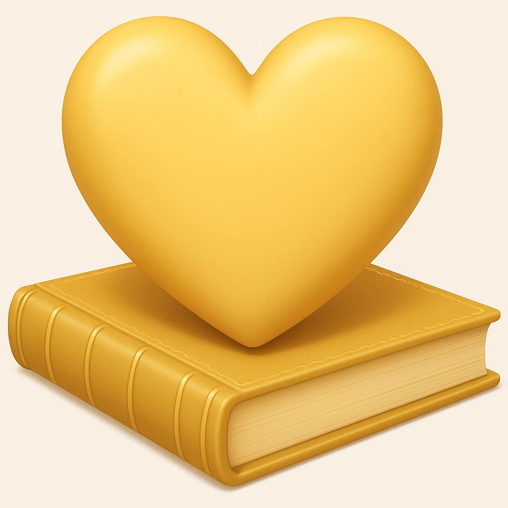 apple style emoji of a light blue heart with books, yellow colorway emoji