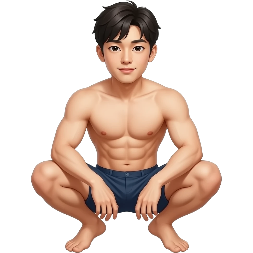 Hot young Korean guy squatting down with a big dick naked emoji
